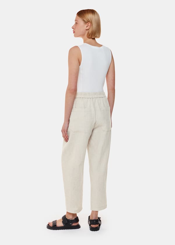 Oatmeal Linen Barrel Leg Trouser